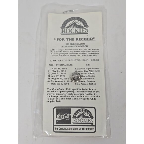 Colorado Rockies 1994 Lapel Pin Series #5 "For The Record" - Attendance Record - Picture 3 of 3